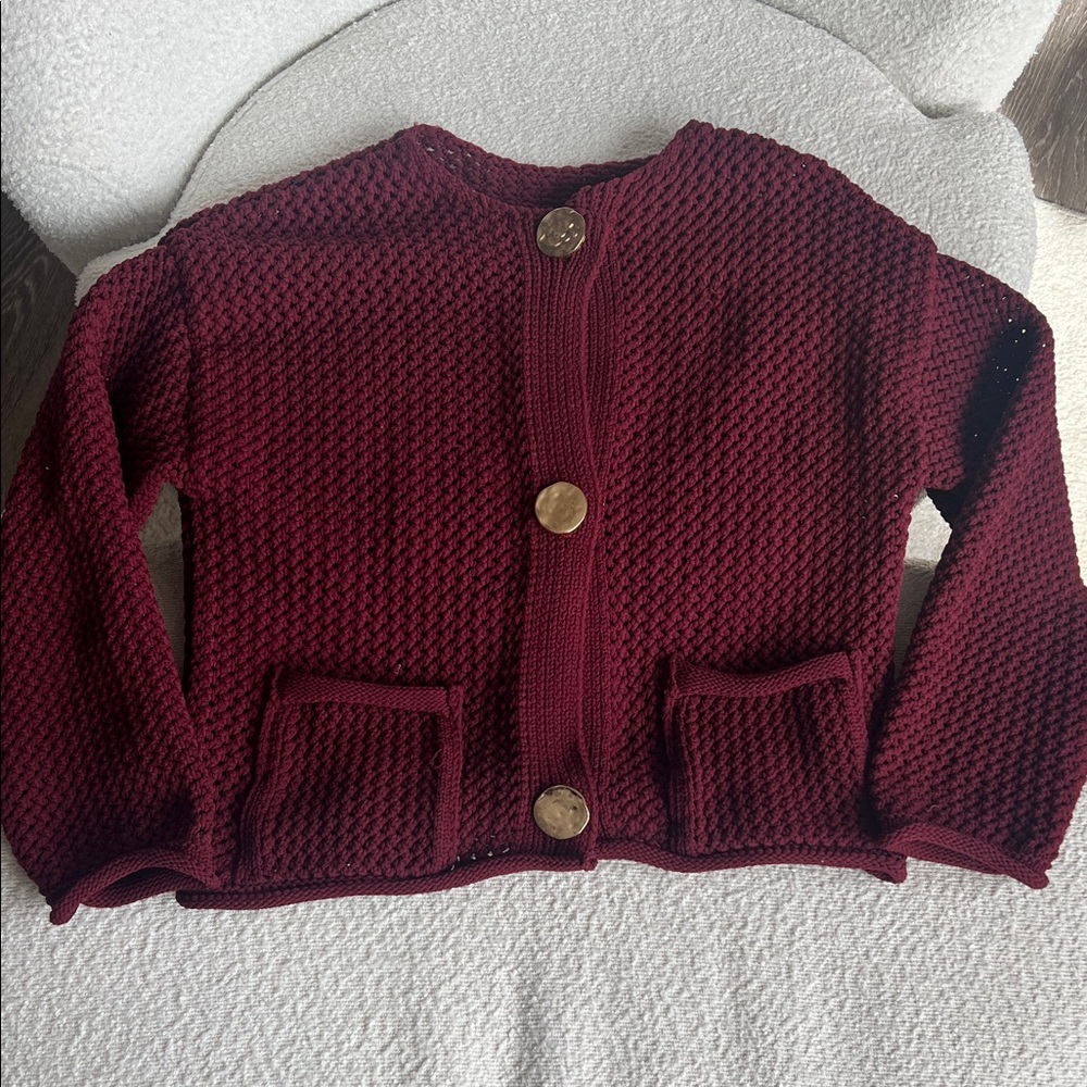 Womens Burgundy Knit Button-Front Sweater Cardigan